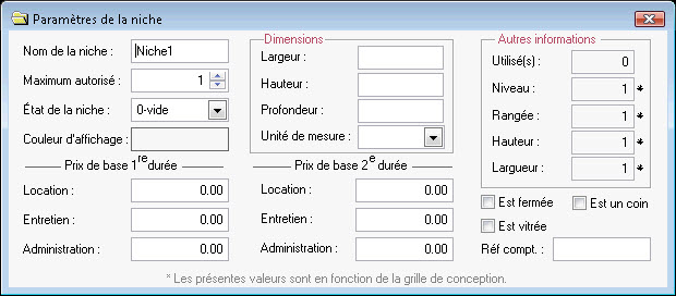 Param&egrave;tre niche columbarium